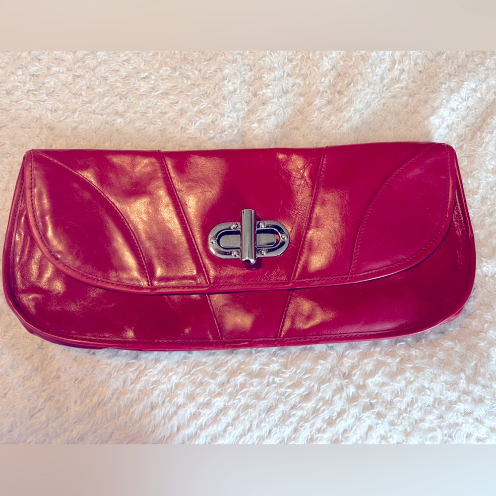 Nine West oversized vintage red leather clutch